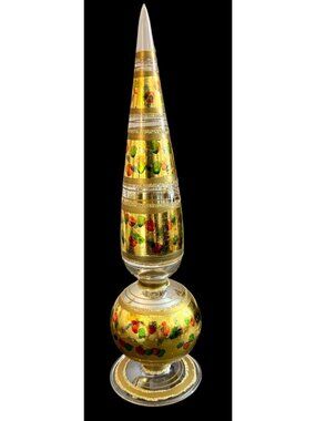 VTG Blown Glass Christmas Finial Tree Topper Metallic Gold